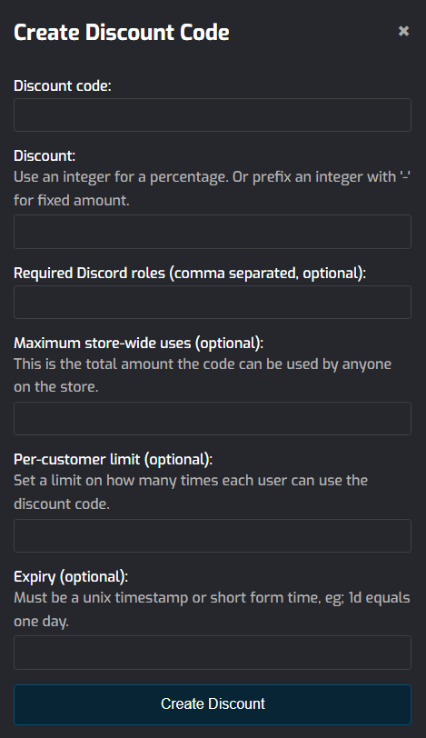 discount codes creation example